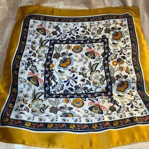 H&M Vintage Style Mustard Yellow Floral Square Satin Scarf